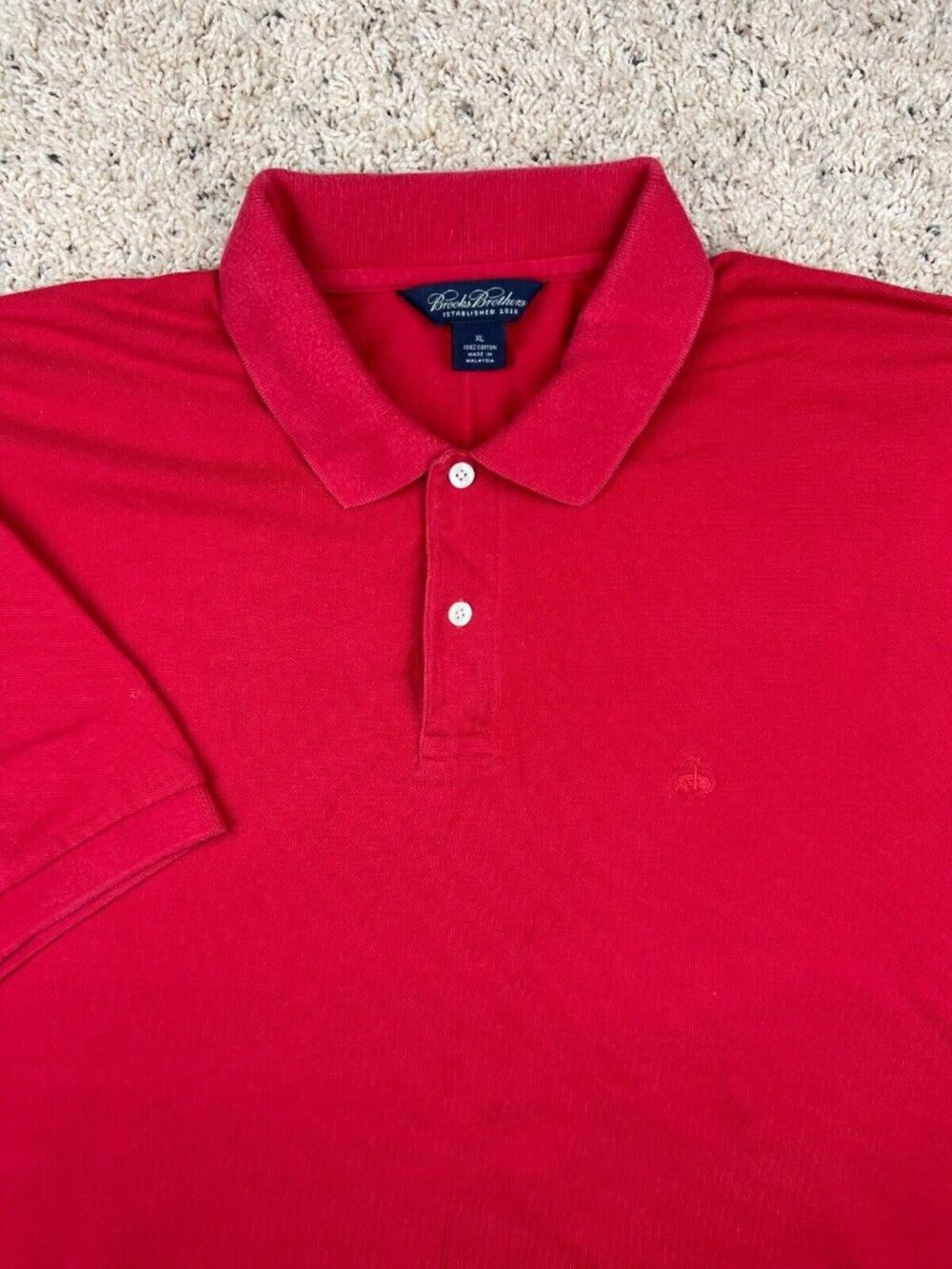 Brooks Brothers Polo Shirt Mens XL Red Solid Golf Cotton Casual w Fleece Logo